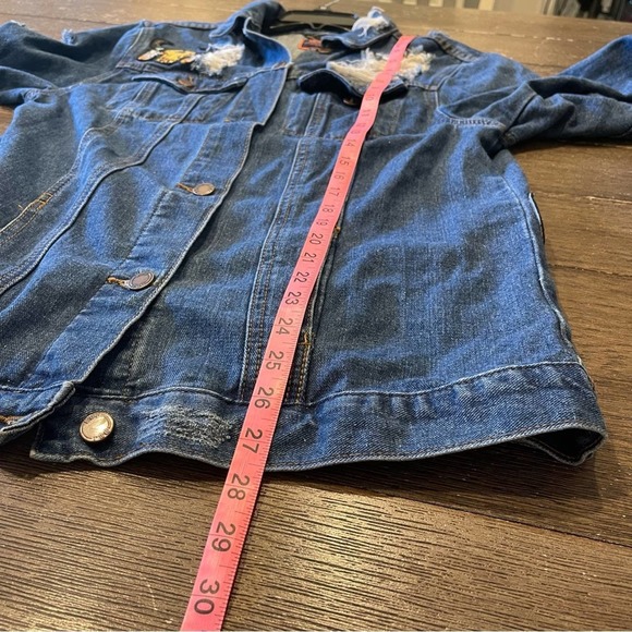 Custom Made Distressed Jean Jacket with Tribal Patches, Festival, Coachella - Picture 9 of 9